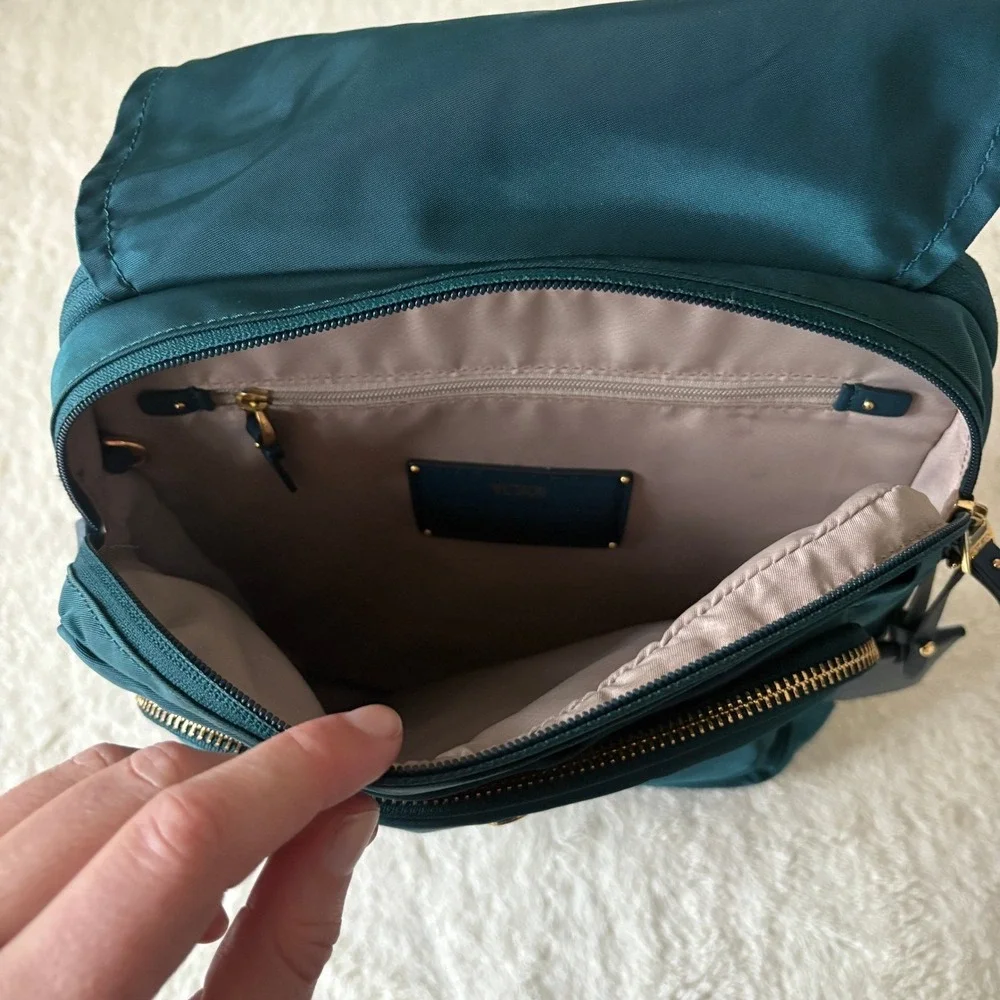Tumi Voyager Leeds Backpack Teal Turquoise Mini Travel Gold hardware